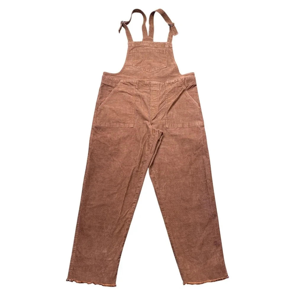 Aerie Womens Brown Corduroy Overalls Tapered Leg Raw Hem Size M Grunge Barn